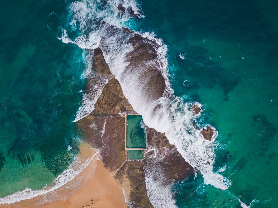 Incredible top down view of Mona Vale rock pool,
