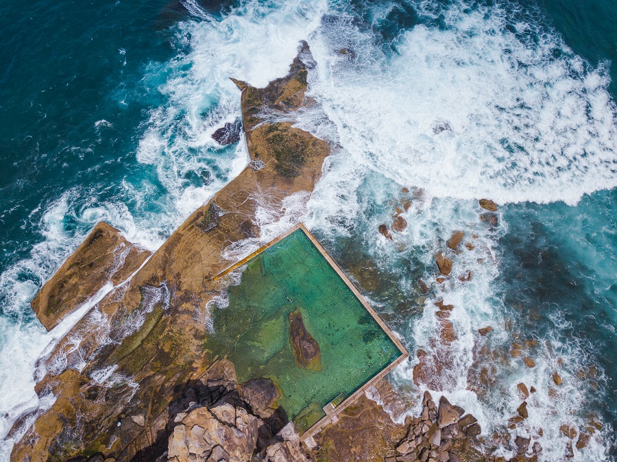 Aerial view of rock pool at North Curl Curl Beach