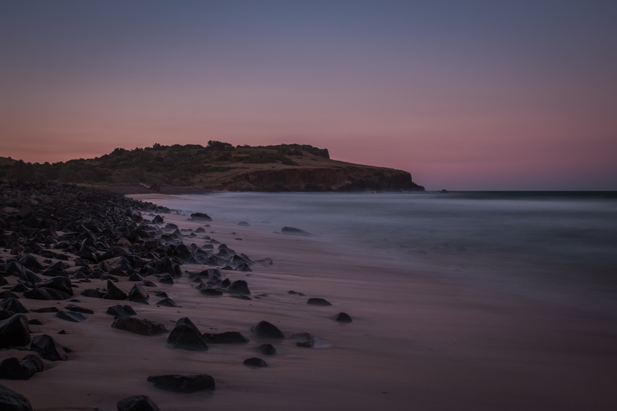 A colorful sunset at Boulder Beach in Lennox Head