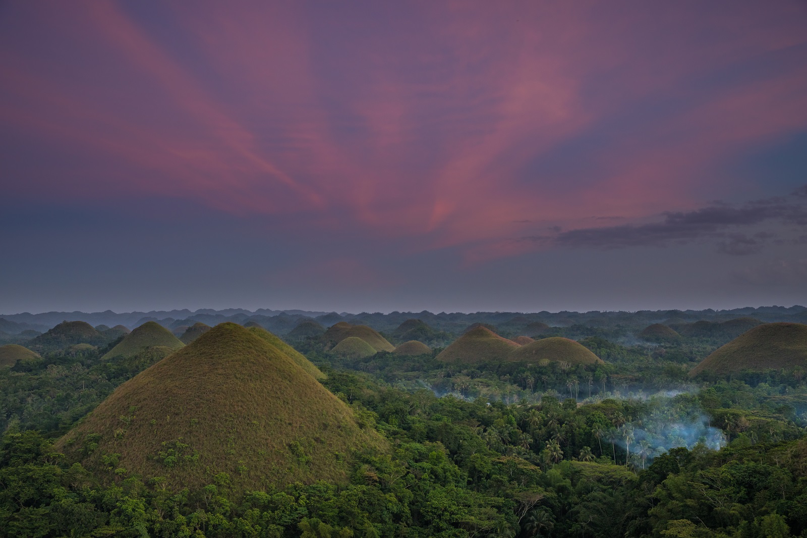 Pink Sunset from the Chocolate Hills viewpoint in central Bohol